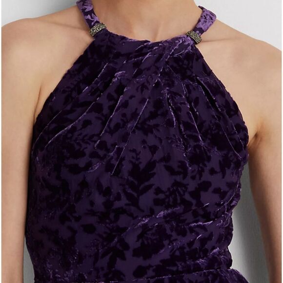 Ralph Lauren Floral Velvet Halter Gown - Picture 4 of 9